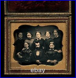 1/6 Daguerreotype Group Photo Man & SEVEN Women Mormon Family Antique 1850s