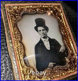 1/6 daguerreotype handsome cigar smoking man Stovepipe hat & goatee beard