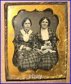 1/9 Daguerreotype Two Women Matching Dress Holding Hands Boston Photographer