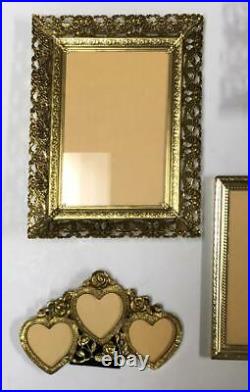 13 Vintage Gold Metal Brass Picture Frames Ornate Embossed Double Oval Footed