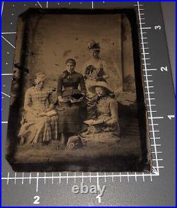 1870s Women Reading Books Read BOOK CLUB Woman Ladies Girl Antique Tintype PHOTO