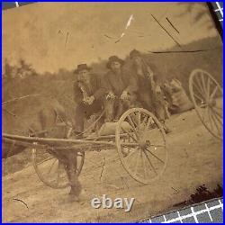 1880s Men with GUNS Rifle Pistol WAGON Maine Estate Outdoor Antique Tintype PHOTO