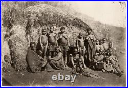 1890's PHOTO SOUTH AFRICA ZULU FAMILIES OUTSIDE VILLAGE HUT