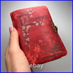 1910's Antique Collectible Memory Pocket Photo Album Red Velour & Bronze Clasp