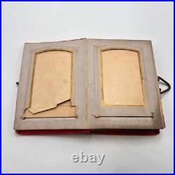 1910's Antique Collectible Memory Pocket Photo Album Red Velour & Bronze Clasp