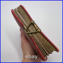 1910's Antique Collectible Memory Pocket Photo Album Red Velour & Bronze Clasp