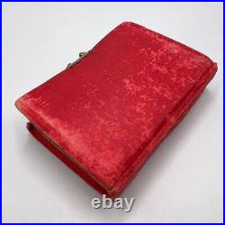 1910's Antique Collectible Memory Pocket Photo Album Red Velour & Bronze Clasp