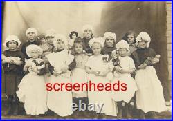 1916 ANTIQUE CABINET PHOTO Young Girls & Their Antique Dolls VG