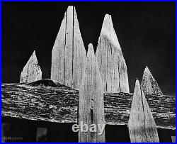 1936/63 Vintage ANSEL ADAMS Wood Picket Fence Abstract Photo Gravure Art 11x14