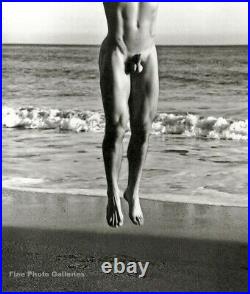 1987 Vintage HERB RITTS Male Nude Body Beach Jump Duotone Photo Engraving 11x14