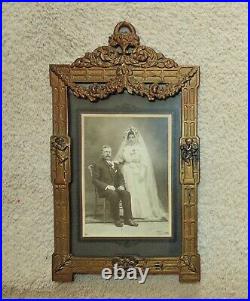 19th c. Victorian Picture Photo Frame Barbola Roses Cherubs Ribbon & Bow Antique