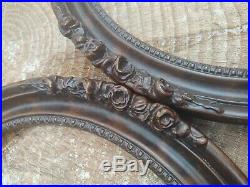 2 VTG Antique Gesso & Dark Wood Oval Picture Frames w Roses Heavy 11 X 14 Pair