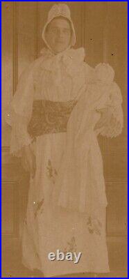 ANTIQUE CDV CIRCA 1890s MAN IN WHITE DRESS CROSS-DRESSING HOLDING BABY