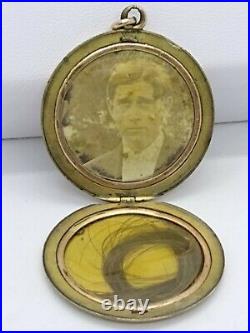 ANTIQUE FRENCH VICTORIAN PASTE GLASS GOLD FILLED MOURNING LOCKET With PHOTO & HAIR
