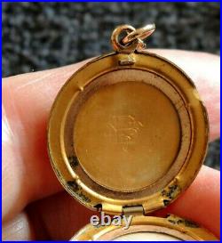 ANTIQUE USA MFB Co GOLD FILLED TWIN PHOTO LOCKET ON LONG CHAIN WITH SLIDER #6