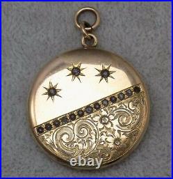 ANTIQUE VICTORIAN 1.25 Large Photo Locket Gold Filled Engraved Clear Stones M&S