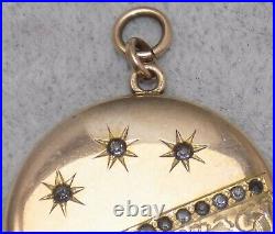 ANTIQUE VICTORIAN 1.25 Large Photo Locket Gold Filled Engraved Clear Stones M&S