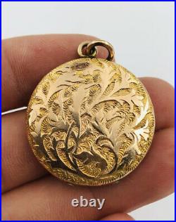 ANTIQUE VICTORIAN GOLD FILLED ART NOUVEAU REPOUSSE Floral Photo Locket Pendant