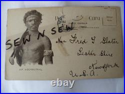 ANTIQUE VINTAGE OLD PHOTO POSTCARD ABORIGINAL MAN with BOOMERANG and CLUB