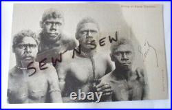 ANTIQUE VINTAGE OLD PHOTO POSTCARD of ABORIGINAL MEN GROUP OF BLACK TRACKERS
