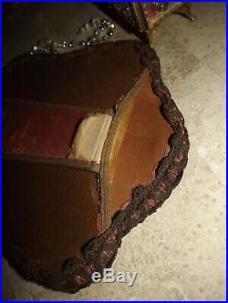 ANTIQUE Vintage French Silk Ribbonwork Metallic Lace BOUDOIR Photo FRAME 11x91/4