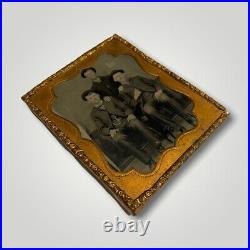 ANTIQUE nice vintage photograph TIN TYPES Civil War Era Brass Frame 3 Gentlemen