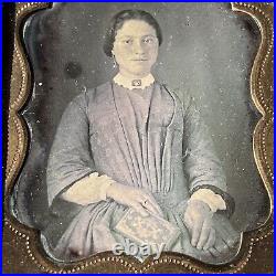 Antique 1/6th Plate Daguerreotype Photograph Beautiful Young Woman Holding Book
