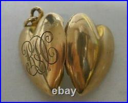 Antique 10K Yellow Gold Puffy Heart Locket / Charm with photos inside