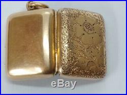 Antique 10k Gold Photo Picture Locket Hand Etched Floral Pendant Watch Fob