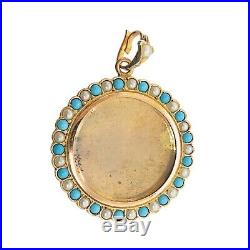 Antique 14K Gold Cultured Seed Pearl Turquoise Picture Locket