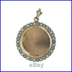 Antique 14K Gold Cultured Seed Pearl Turquoise Picture Locket