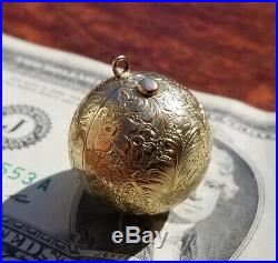 Antique 14k Gold Ball Pendant/Charm/Fob Folding Photo Locket-Victorian-19.5g