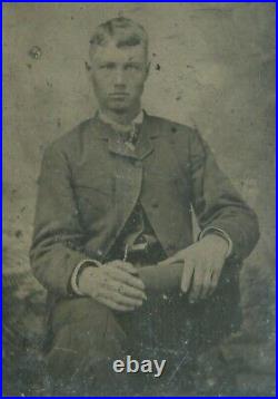 Antique 1870s Tintype Victorian Wild West Portrait Man American Frontier Worker