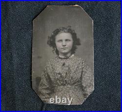 Antique 1890s Tintype Photograph Victorian Young Girl American Frontier Tint
