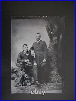 Antique 1890s Tintype Victorian Men Hat American West Frontier Birdhouse Tree