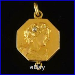 Antique 18K Gold Diamond Art Nouveau Photo Pendant Locket