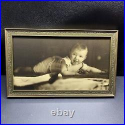 Antique 1920s Baby Photo On Heavy Paper Stock, Framed With Glass Large 12 Print