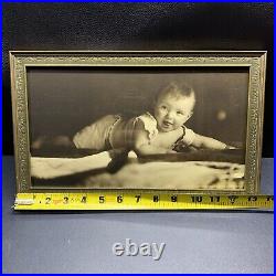 Antique 1920s Baby Photo On Heavy Paper Stock, Framed With Glass Large 12 Print