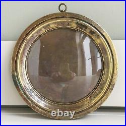 Antique 19th C Round Distressed Solid Brass Photo Picture Frame Concave Glass