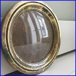 Antique 19th C Round Distressed Solid Brass Photo Picture Frame Concave Glass