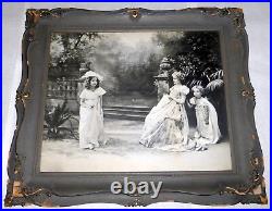 Antique 22 Large Victorian Tableau Vivant Photograph 3 Young Girls in a Garden