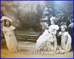 Antique 22 Large Victorian Tableau Vivant Photograph 3 Young Girls in a Garden