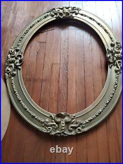 Antique 25.5 X 21.5 Inch Oval Ornate Wood Picture Frame + Chalk Child Portrait