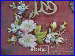 Antique Album Photos Embroidered Monogram Paper Fabric Bronze Latch Images 19th