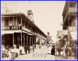 Antique Albumen Photo Port Said Street View by Zangaki 11 x 9 in