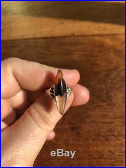 Antique Art Deco Ring Dendritic Picture Agate 10k White Gold Size 6.5 Marked