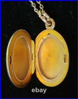 Antique Art Nouveau 14k Gold Enamel Locket Pendant Necklace Carter & Gough
