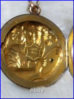 Antique Art Nouveau Edwardian Gold Filled Repousse Beautiful Lady Photo Locket