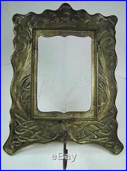 Antique Art Nouveau Frame Heart Scroll Cast Iron Brass Ornate Picture Mirror