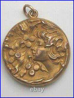 Antique Art Nouveau Gold Filled Repousse Beautiful Lady Face Photo Locket
